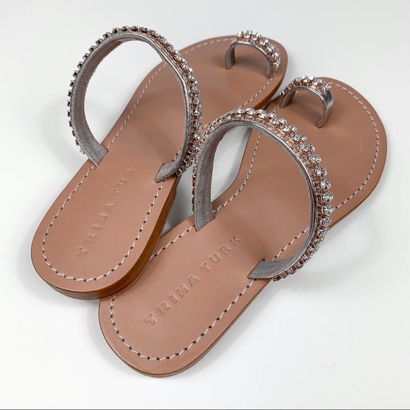 Trina Turk Oasis Diamond Slide Leather Sandal Gold Size 8 - Picture 3 of 7